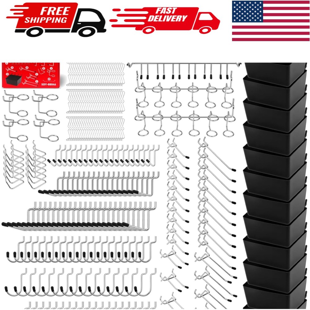 297 Piece Pegboard Hooks Kit, Peg Board Organizer Accessories with Bins for Orga