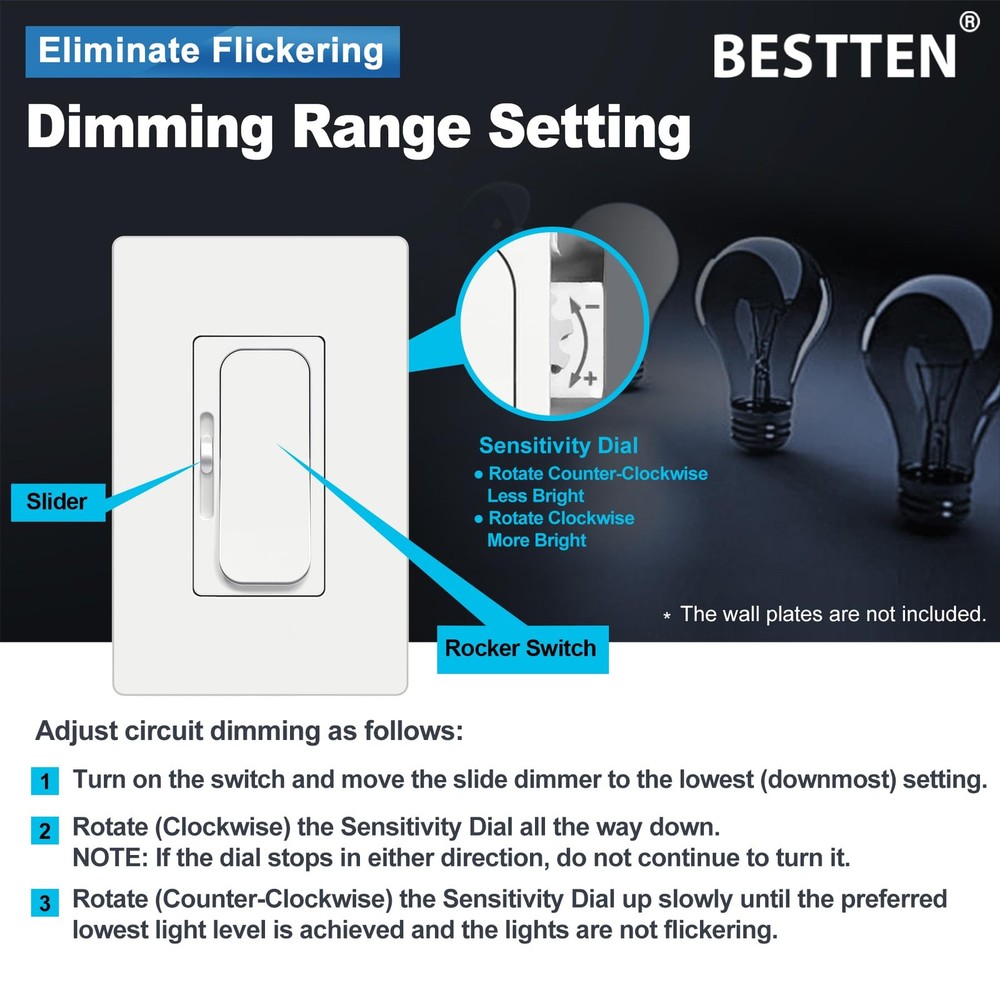 5 Pack Super Slim Quiet Dimmer Light Switch, Smooth Slide Dimmer Switch, Sing...