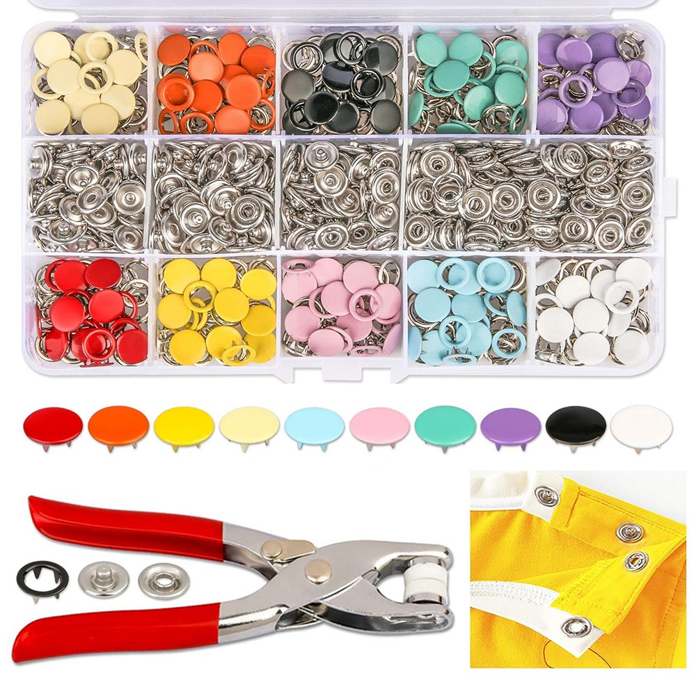 200 Sets Metal Snap Button Kit with Fastener Plier - Sturdy 5-Claw Buckle Tool