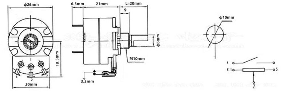 2Pcs 2.2K Ω Ohm 2K2 Logarithmic Nolinear Potentiometer 2W WH134-2