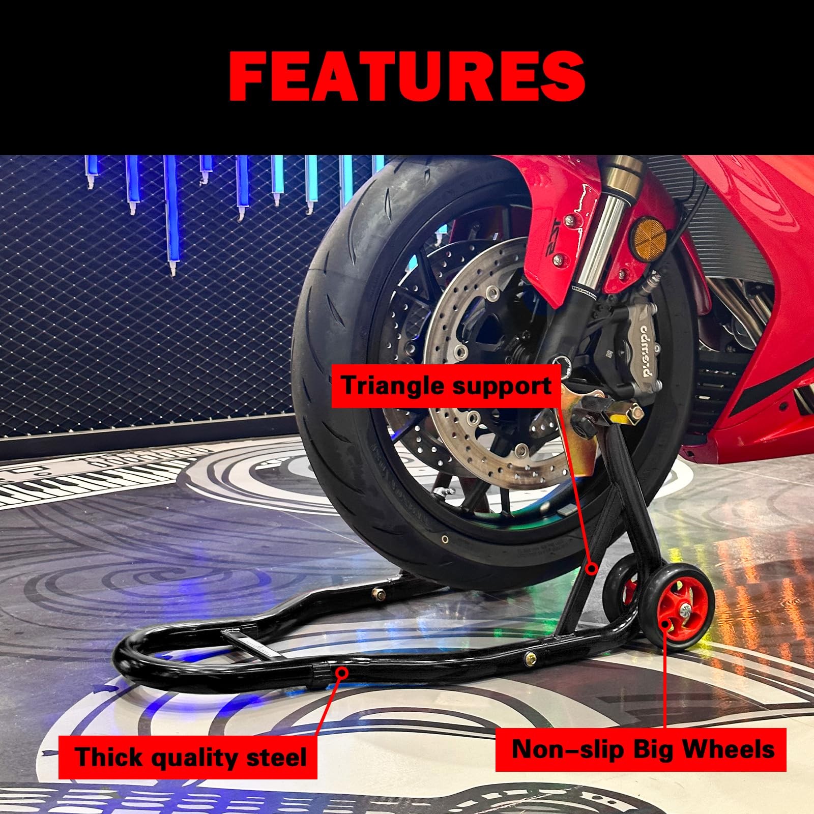 MOTO4U Motorcycle Front & & Rear Stand Black, & Black