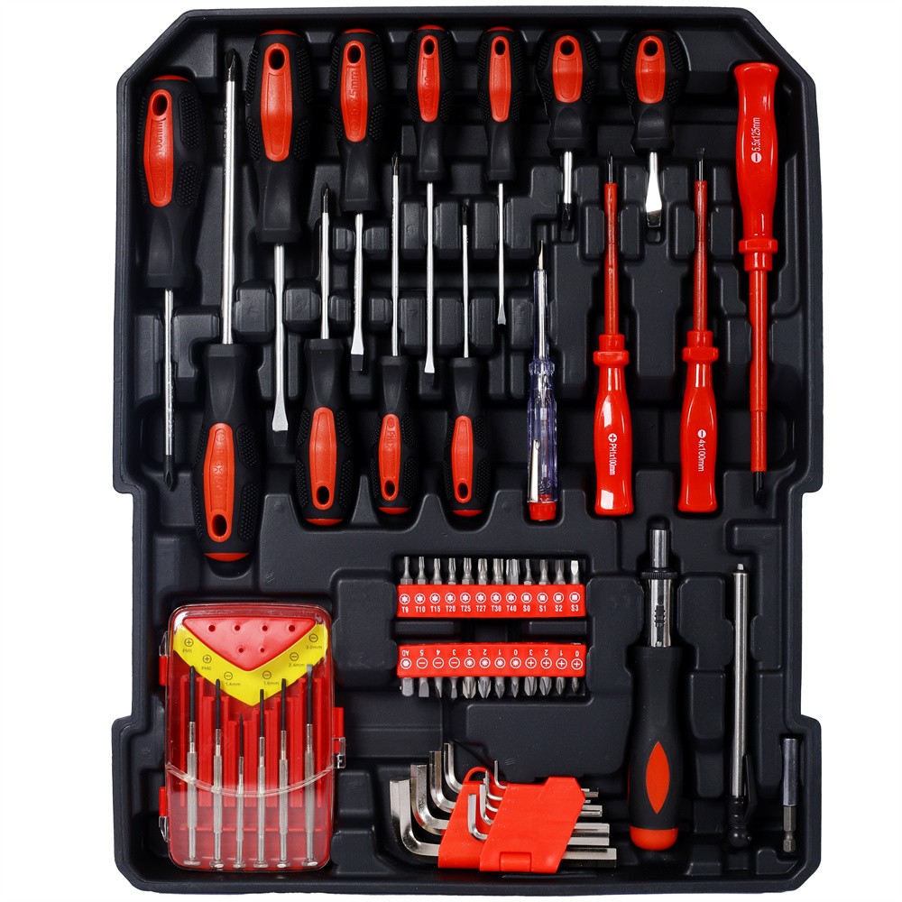 General Household Tool Kit with Rolling Tool Box, Tool Set Kit for Maintenance