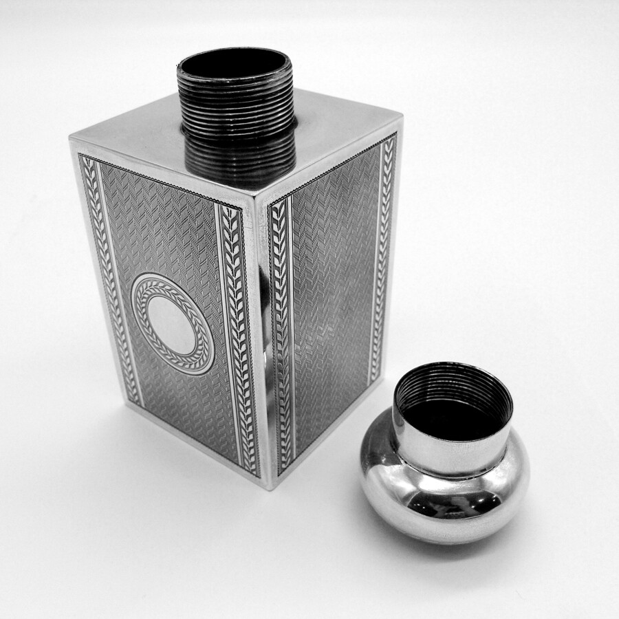 Engine Turned Tea Caddy German 800 Silver