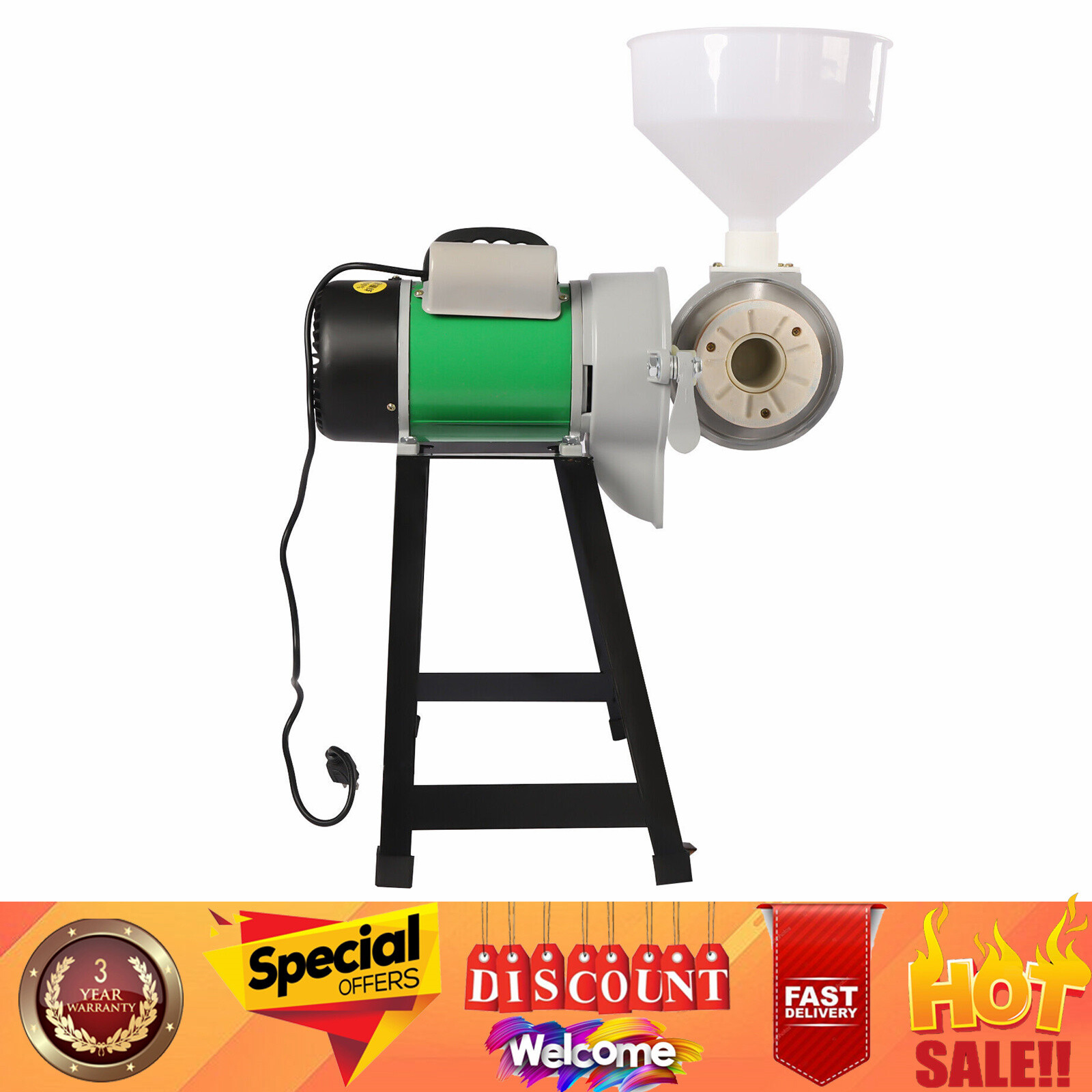 Electric Grinder Mill Grain Corn Wheat Feed/Flour Dry Wet Cereal Machine +Funnel