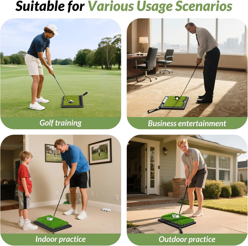 2-In-1 Golf Hitting Mat with Replaceable Turf, Ball Tray and Durable Rubber Base