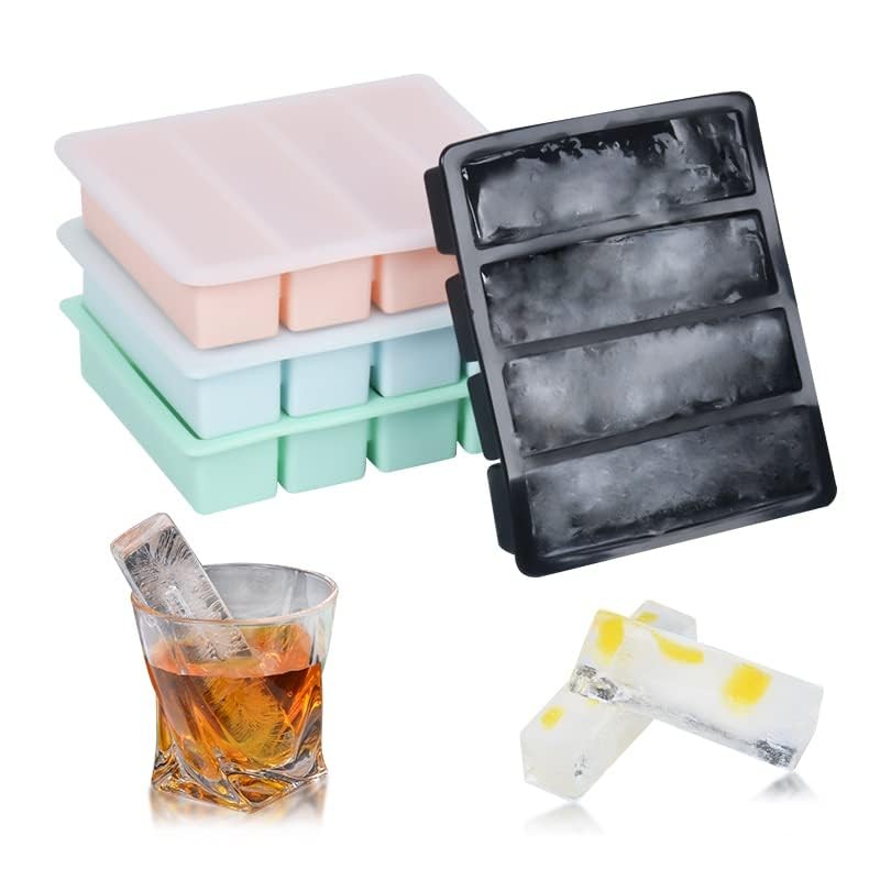 LONGFITE Large and Long Ice Cube Tray 2 Pack Silicone Freezing Container
