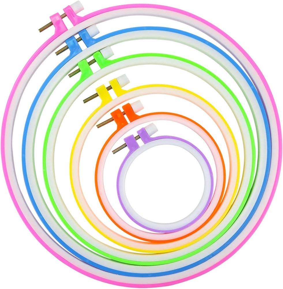 Adjustable Plastic Embroidery Hoop Set - 6 Multicolor Sizes for Easy Crafting