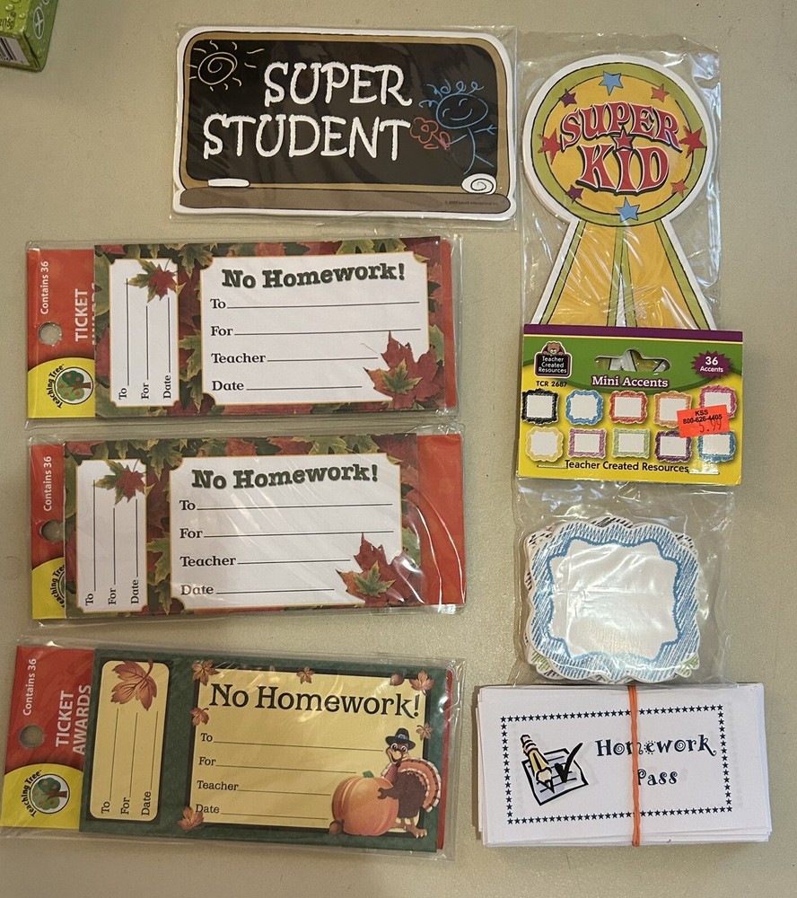 Assorted Homework Passes And Super Student  Mini Accents