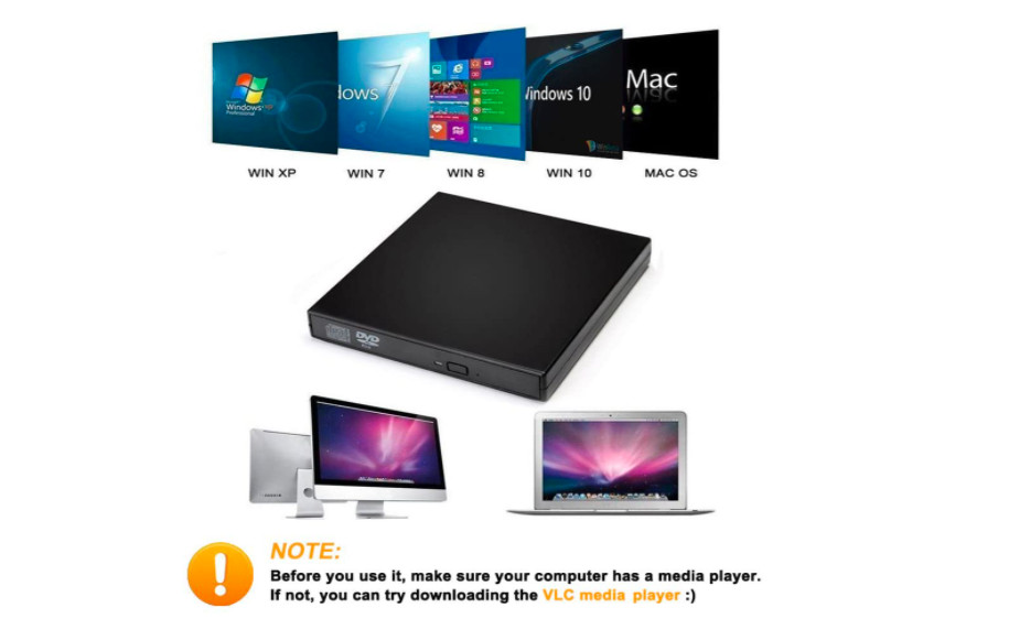 External DVD CD RW USB Disc Burner Combo Drive Reader Windows 8 10 Laptop PC Mac