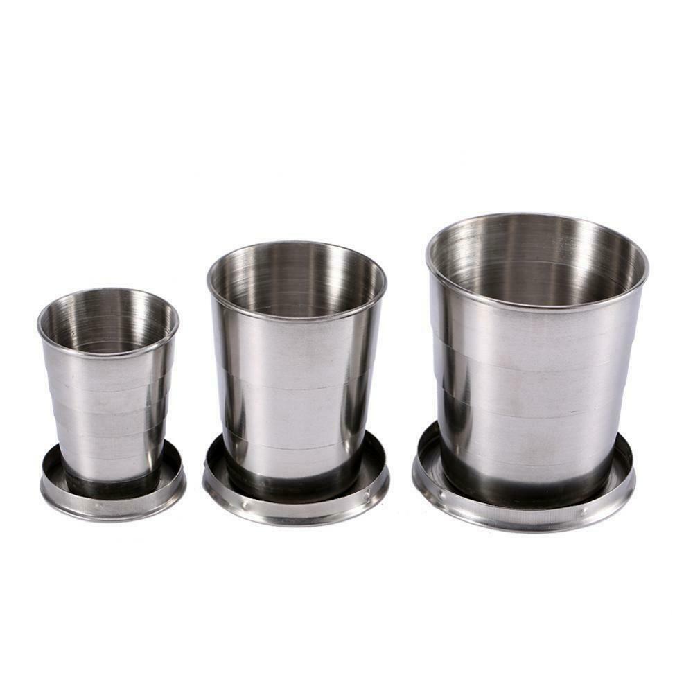 US 3-6 Pack Stainless Steel Portable Camping Travel Folding Collapsible Cups