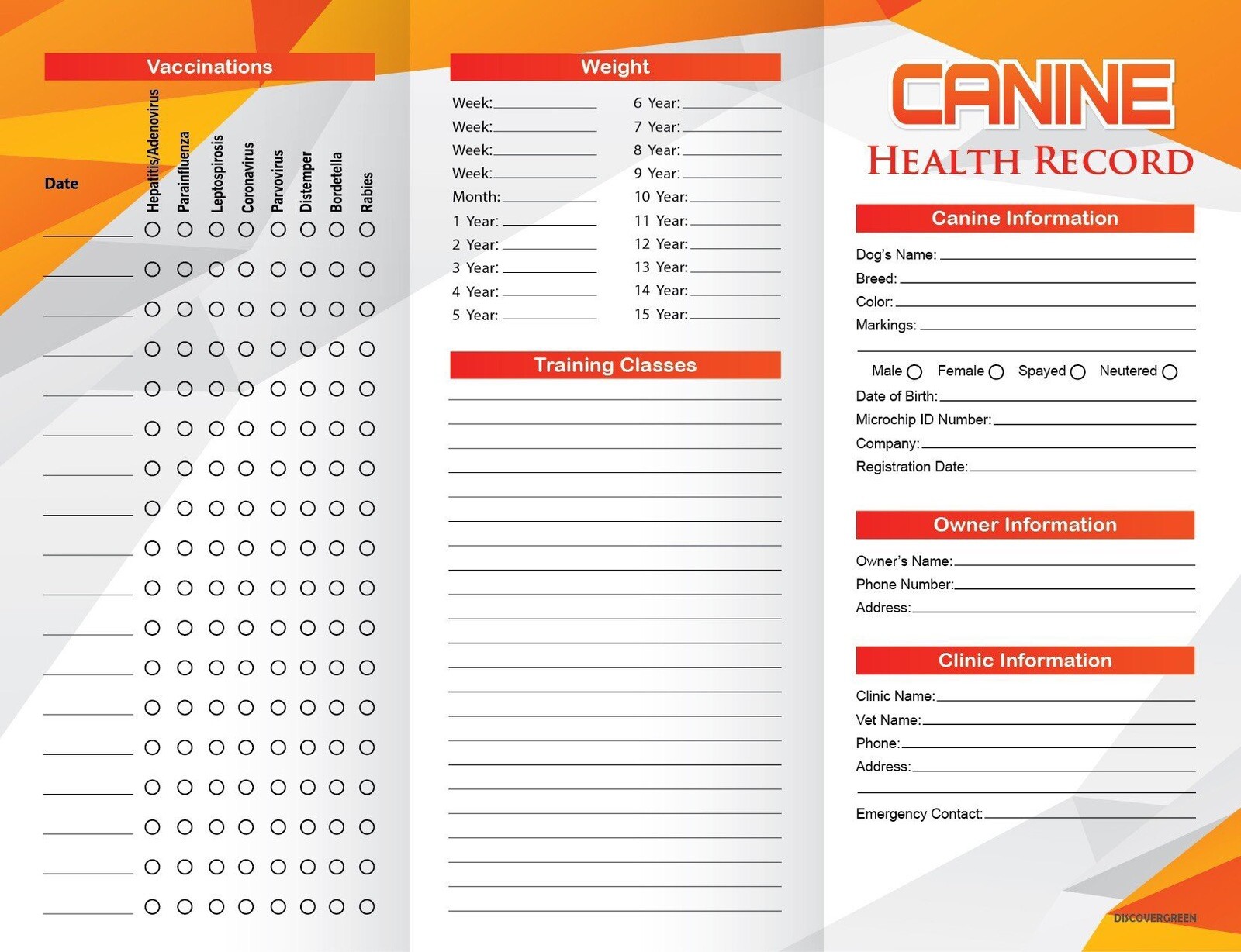 25 Canine Dog Puppy Health Record Vaccine Shot Folder Booklet FREE SHIPPING