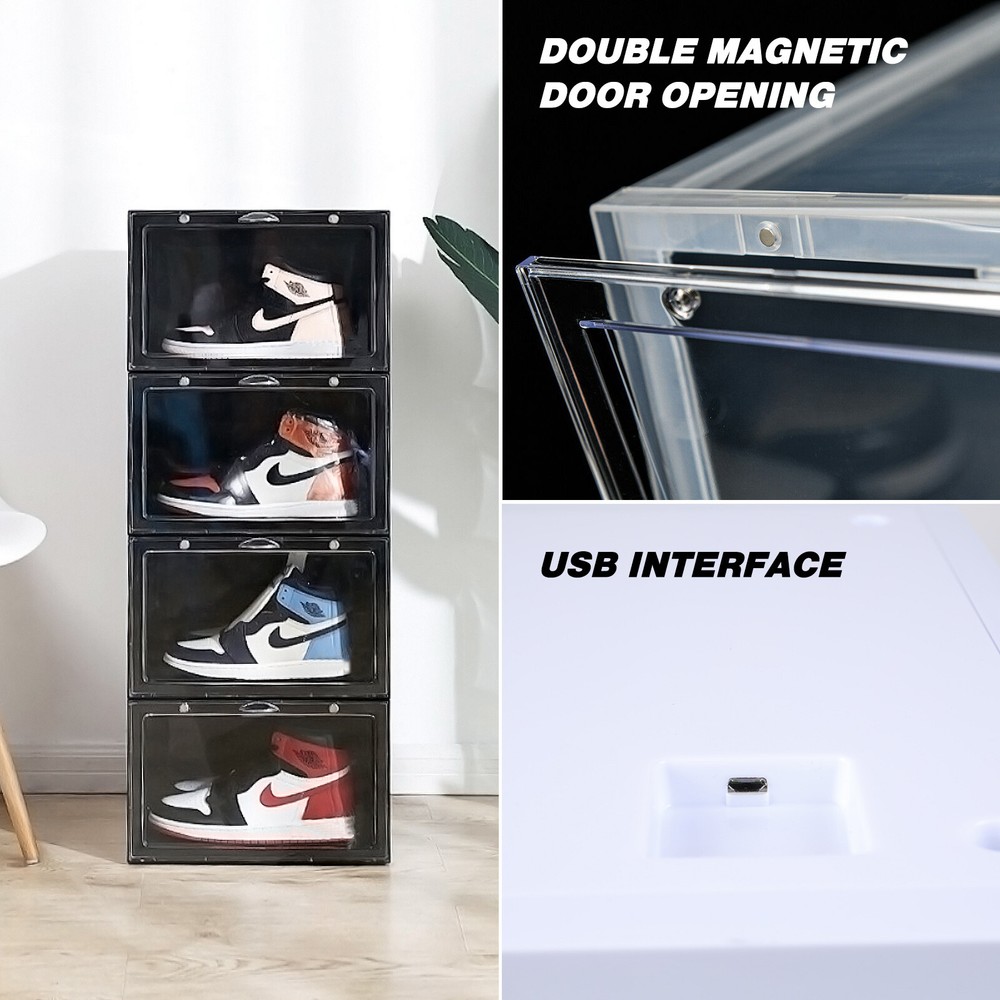 1Pc/4Pcs LED Shoe Box Drop Side Stackable Light Up Sneaker Display Storage Cases