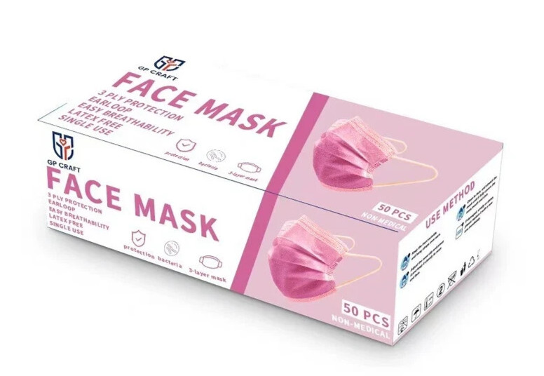 50/100 Pcs Pink Disposable Face Cover 3-Ply Filter Breathable Earloop Masks
