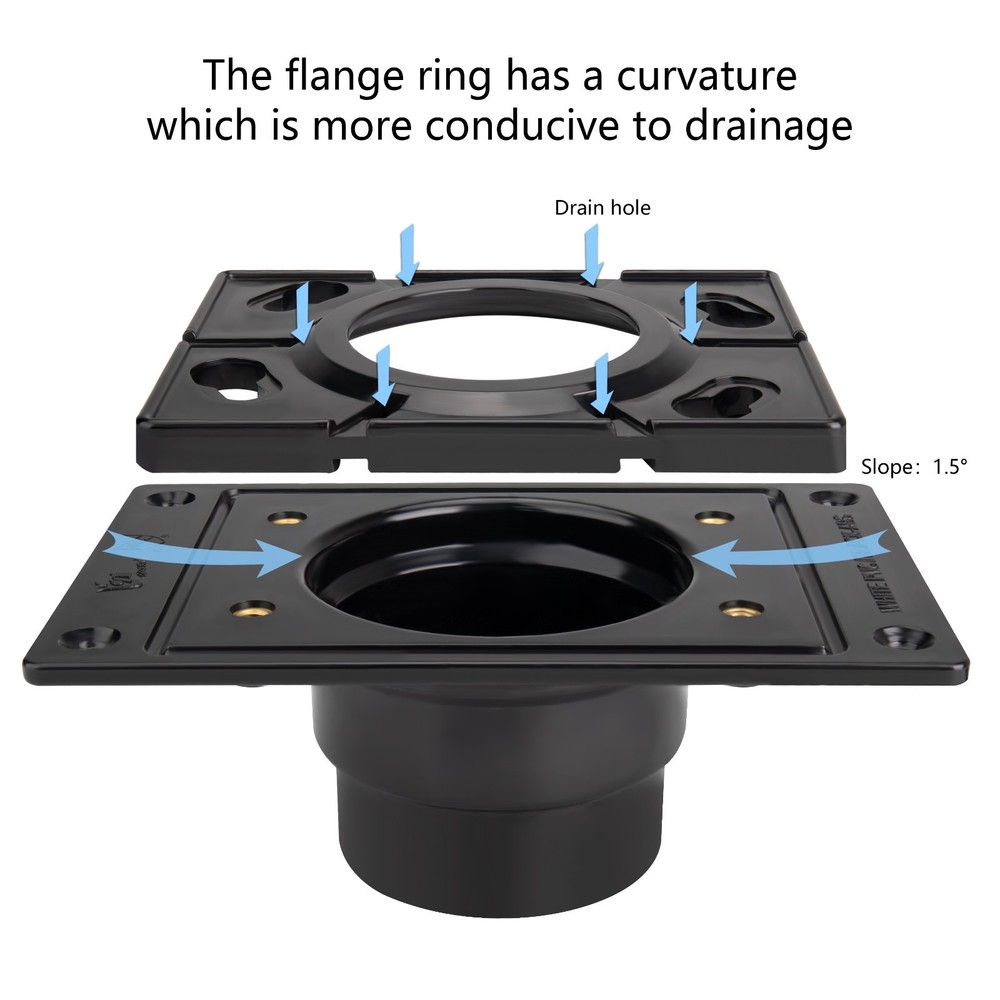 ABS Rectangular Shower Drain Base Fits 2 or 3 Inch Pipe for Bathroom Floor