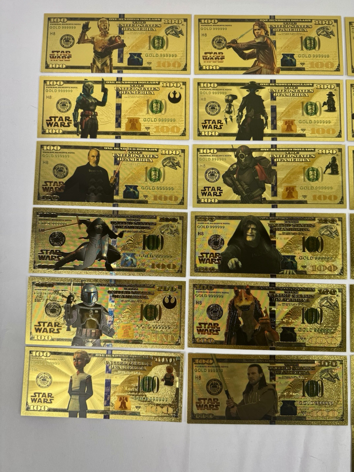 Star Wars Gold Foil Banknote Complete Set 45 pcs $100 Dollar Bills Great Gift!