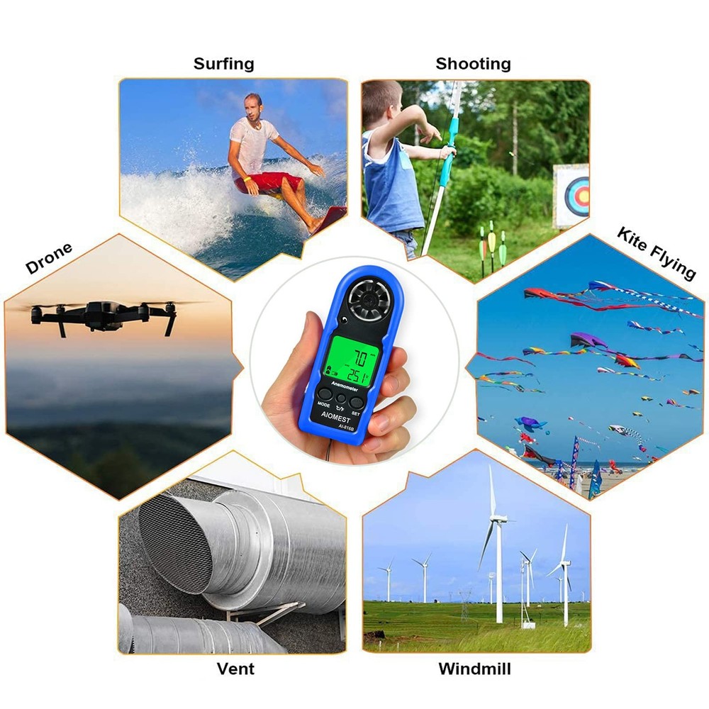 Digital Anemometer, Mini Handheld Wind Speed Gauge Measuring Air Flow Velocity