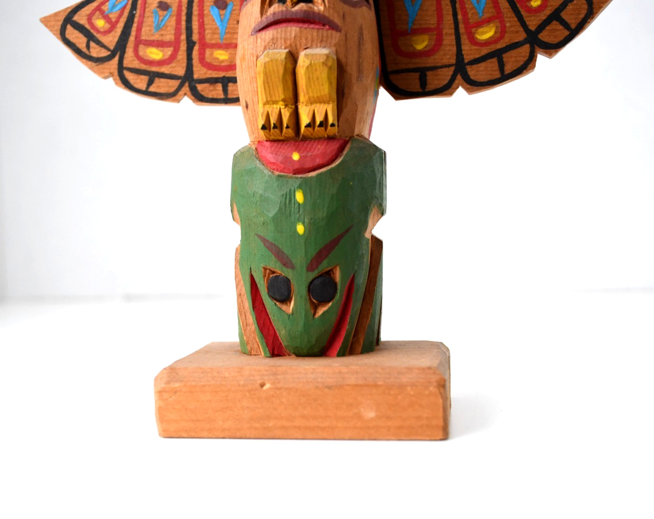 Vintage PWC Cedar Totem Pole Thunderbird Human and Frog 1970's Perfect 7x6.5