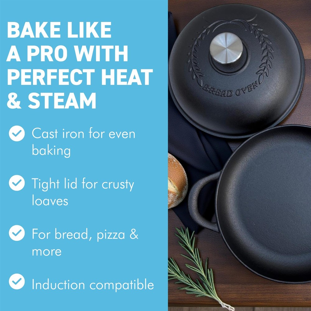 24cm Cast Iron 𝗗𝗨𝗧𝗖𝗛 𝗢𝗩𝗘𝗡 𝗕𝗥𝗘𝗔𝗗 𝗣𝗔𝗡 for Artisan Bread