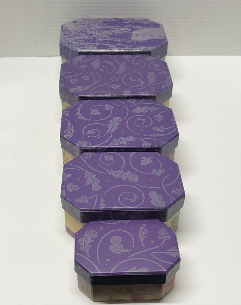 Vtg Elegant Decorative Hexagon Nesting Gift Boxes -5 Boxes- Nesting Boxes - GUC
