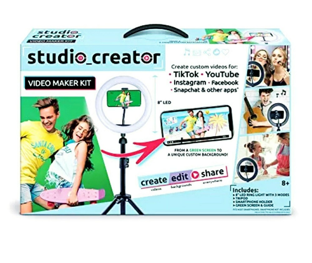 Studio Creator Video Maker Kit DIY Ring Light Phone Holder tripod Green Screen