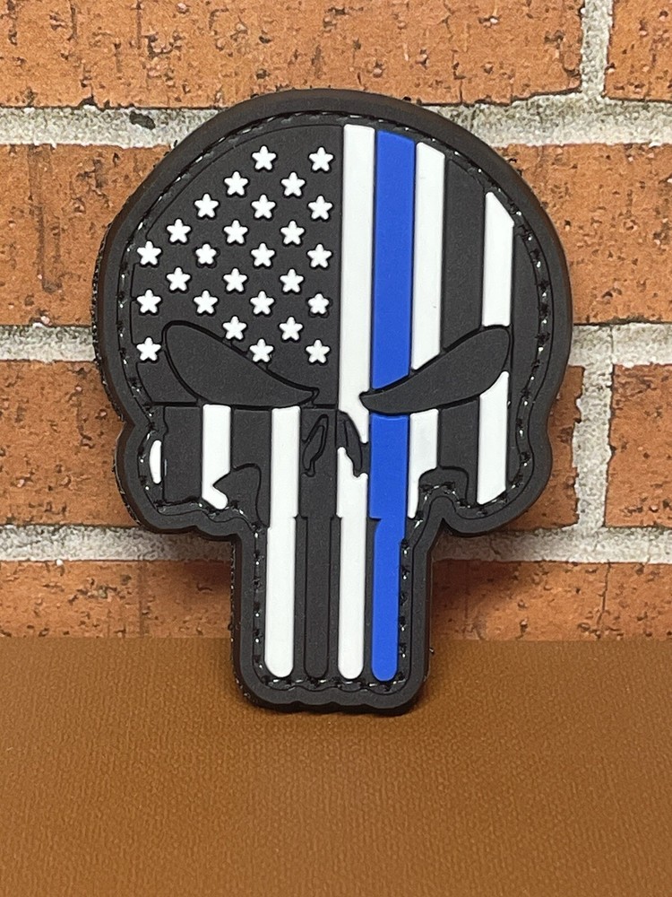 Punisher PVC Patch, Skull Tactical Morale Gun Thin Blue Line Punisher Patch