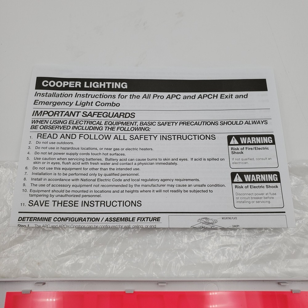 Cooper Lighting All-Pro APC APCH Exit Sign Thermoplastic Faceplate Replacement