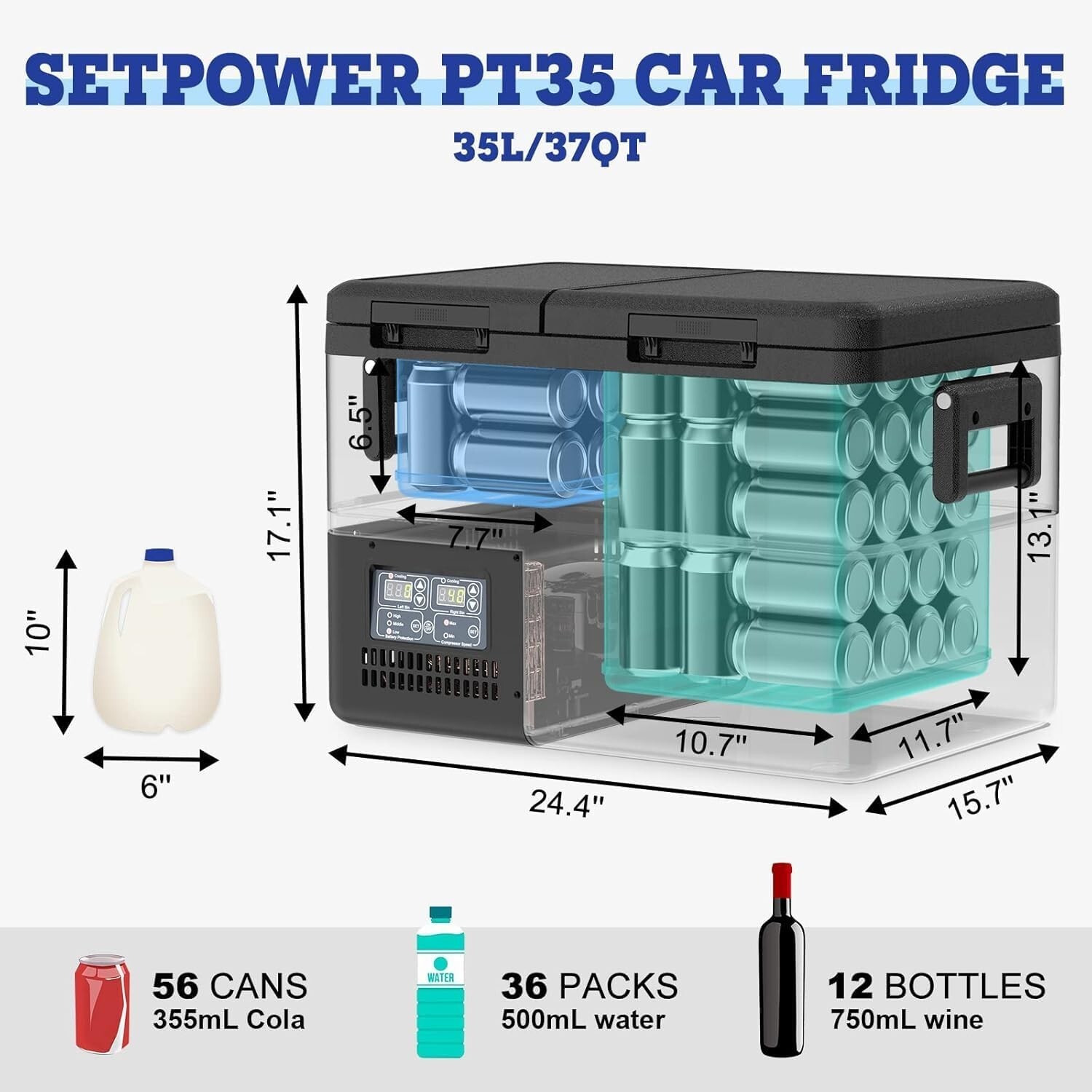 Setpower PT35 Car Refrigerator with Slide 35L Dual Zone Portable Freezer 0℉-50℉