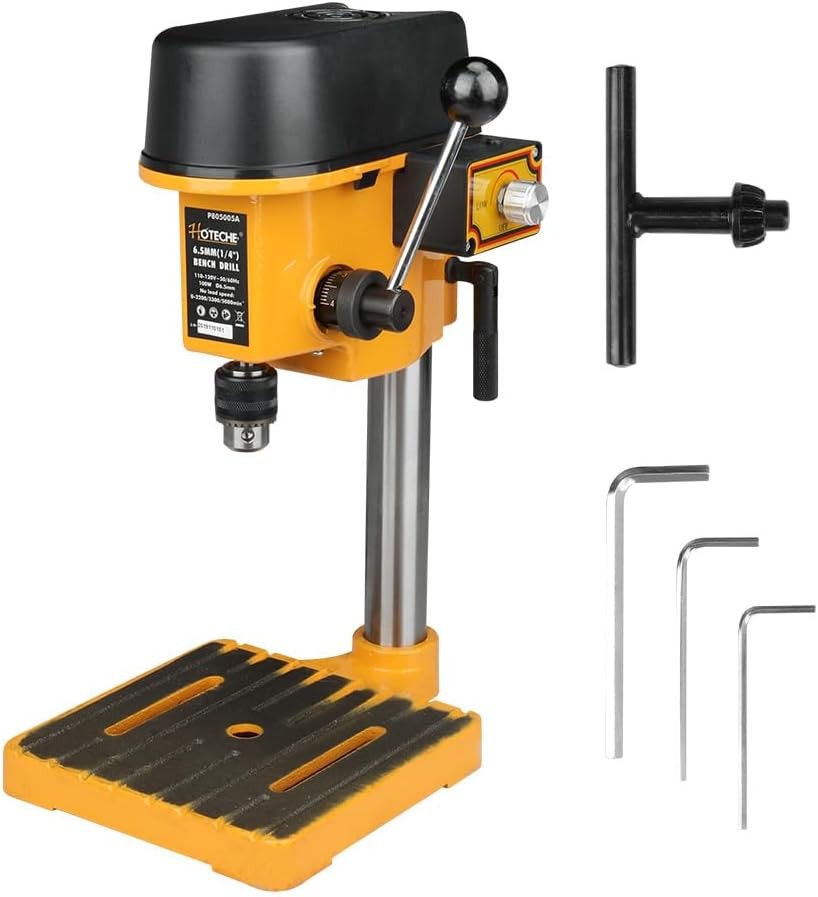 Hoteche Variable Speed Mini Benchtop Drill Press with 1/4-Inch Chuck, Yellow