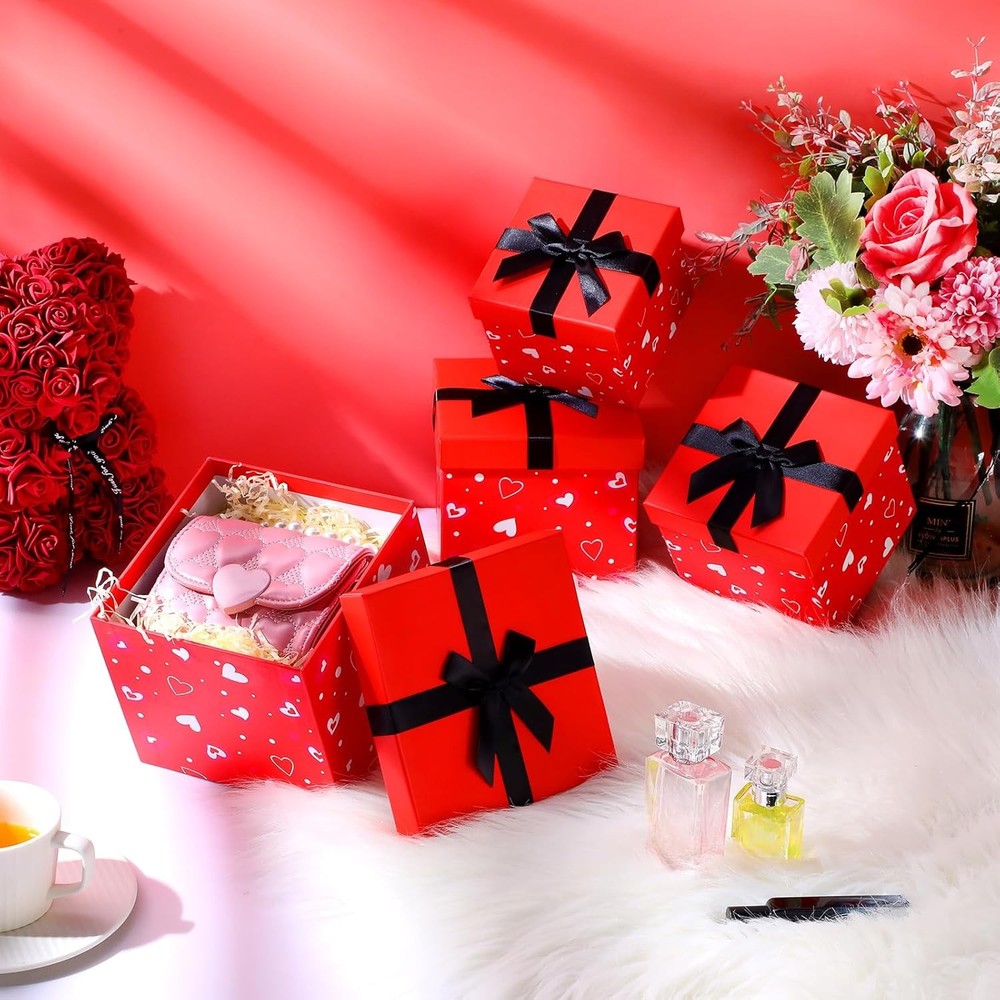 Epakh 4 Pcs Valentine's Day Nesting Gift Boxes with Lids Black Red Hearts Stacki