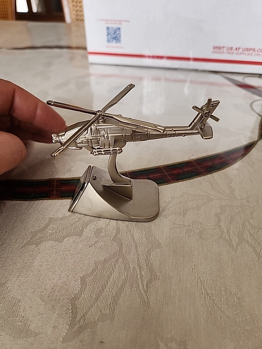 Vintage Platinum Mini Apache Helicopter Clock Desk Clock Collectible