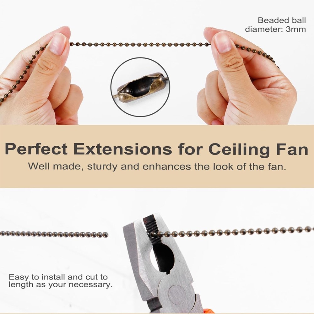 4 Pack Bronzed Ceiling Fan Pull Chain Extension, 12 Inches