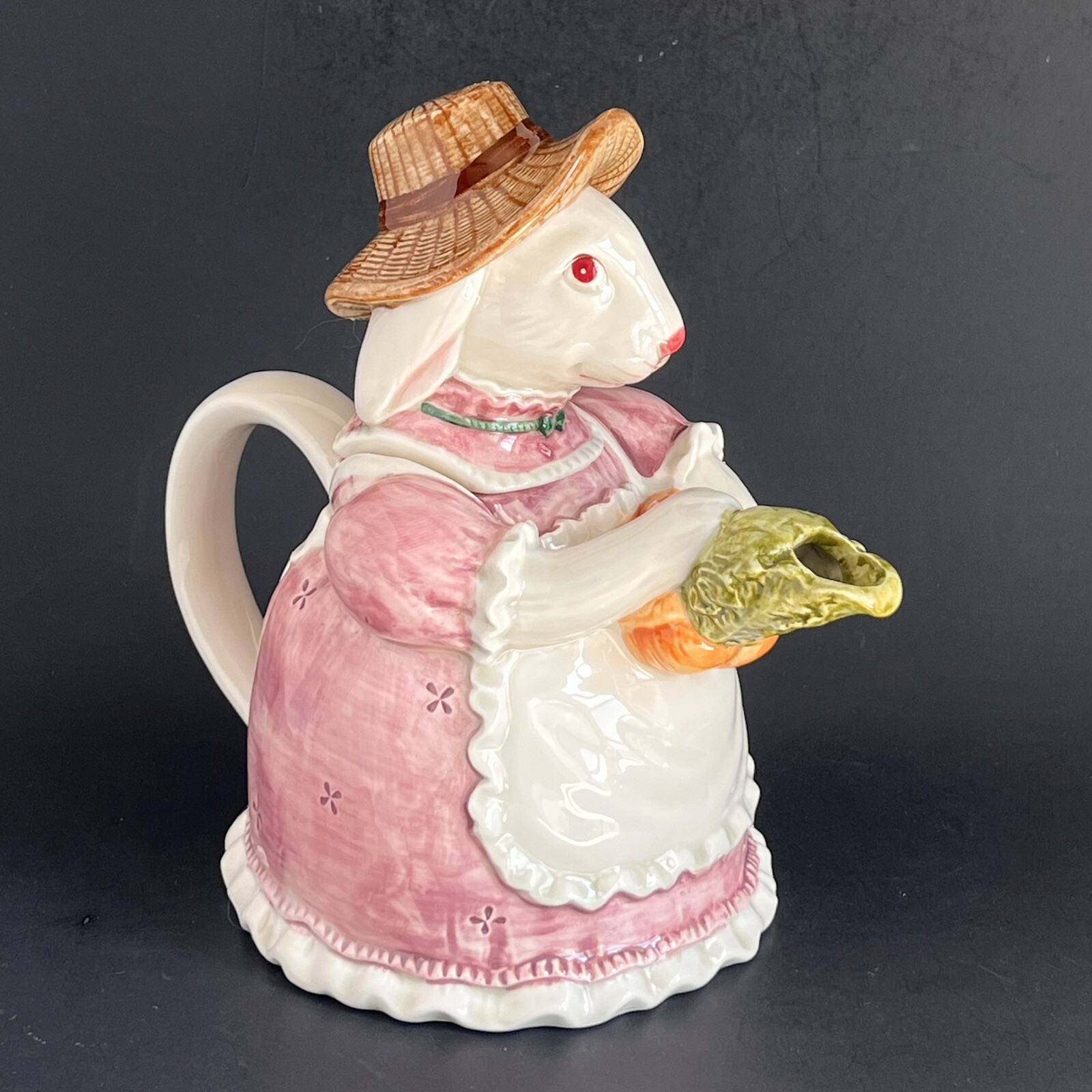 Otagiri Handpainted Ceramic Gardening Bunny Teapot 10” Cottagecore