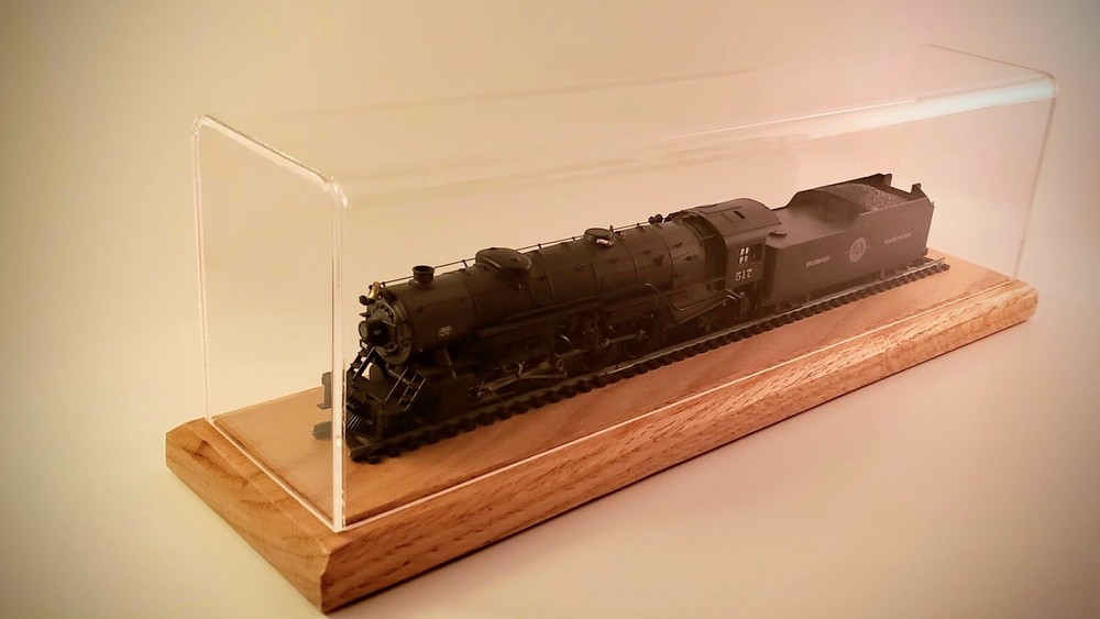 21" Long HO Scale Model Train Display Case, Oak Base