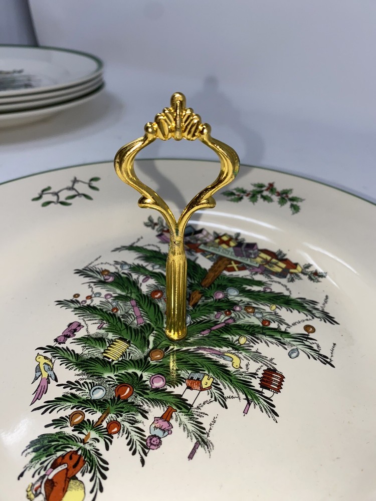 Spode Christmas Tree Single Handled Tidbit/Canape Serving Tray/Server 10 1/2"