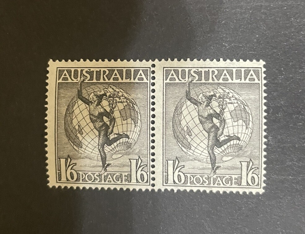 1949 Airmail Australia Mint Pair. 1’6 Hermes.