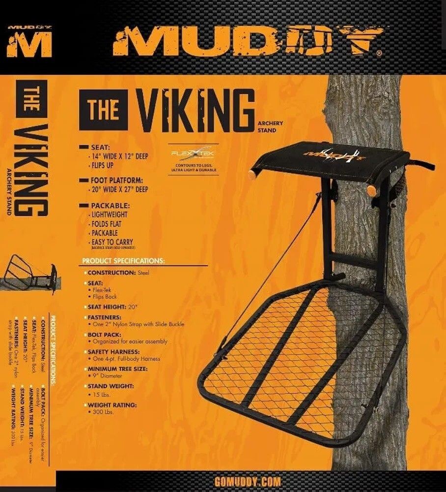 Muddy The Viking Lightweight Silent Hang-On Treestand/Flex-tek Seat Deer Hunting