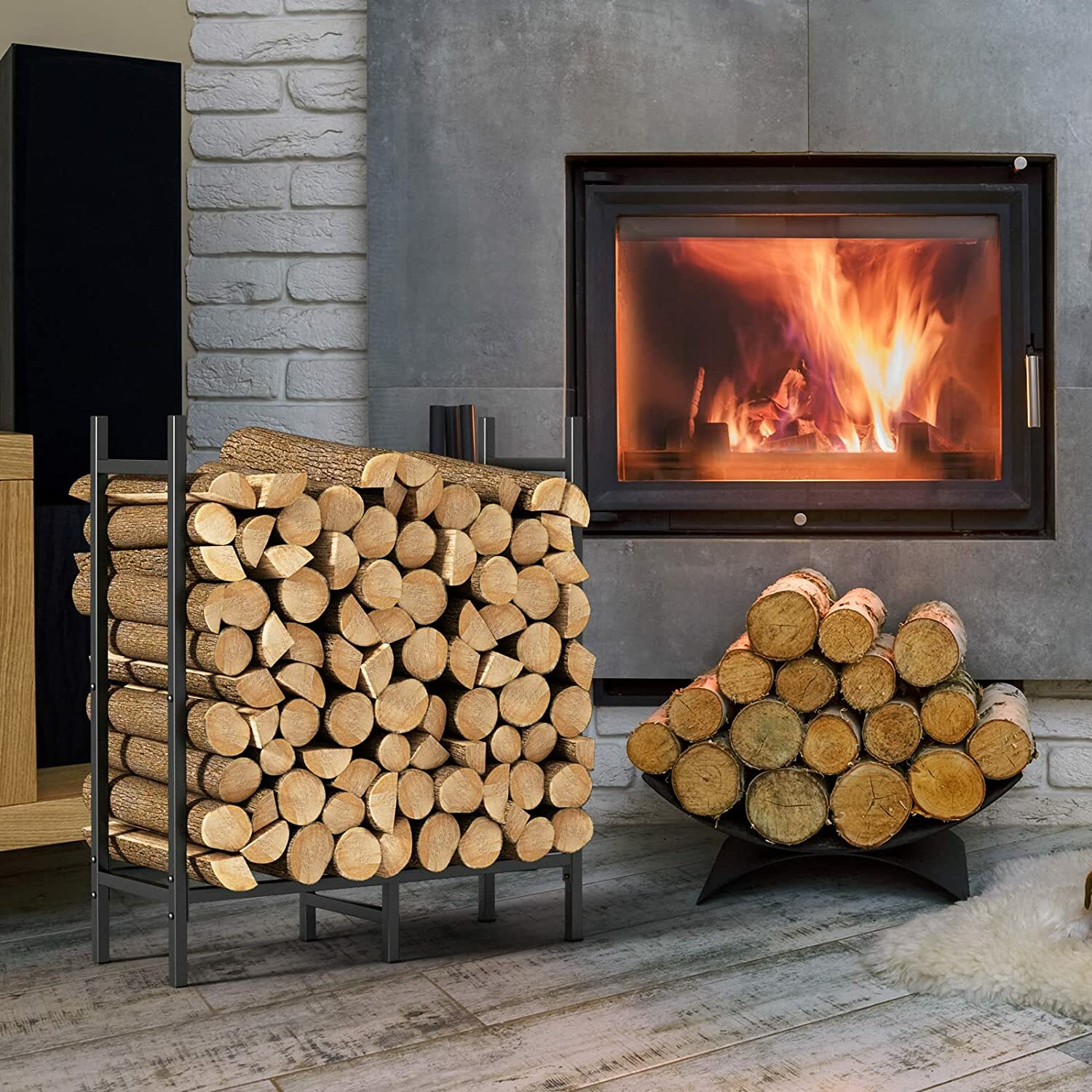 Outdoor Indoor Firewood Rack Holder for Fireplace Wood Storage Heavy Duty Stand