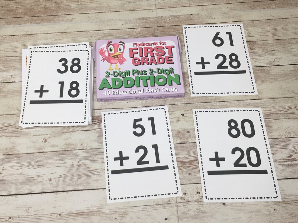 Addition 2-digit plus 2-digit Flashcards For First Grade - Educational