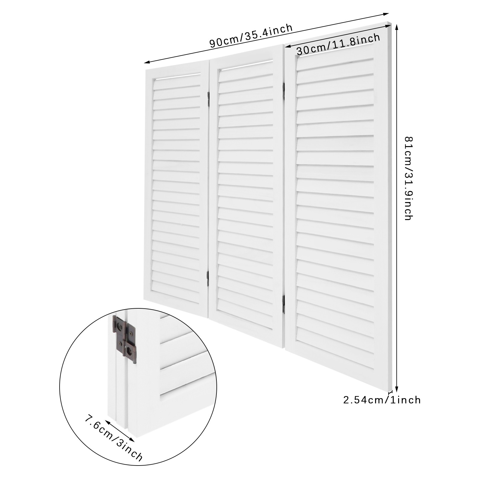 3-Panel Folding Room Divider Indoor Wooden Wall Separation Privacy Screen White