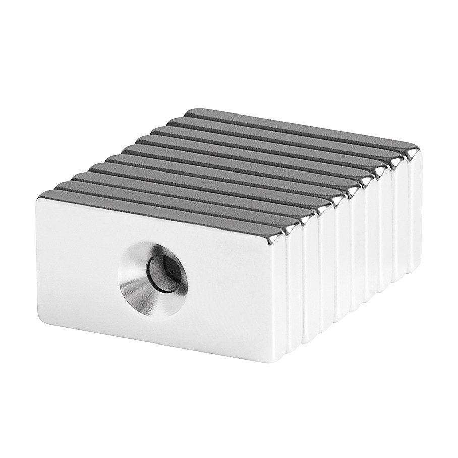 1 x 1/2 x 1/8 Inch Neodymium Rare Earth Countersunk Block Magnets N52 (10 Pack)