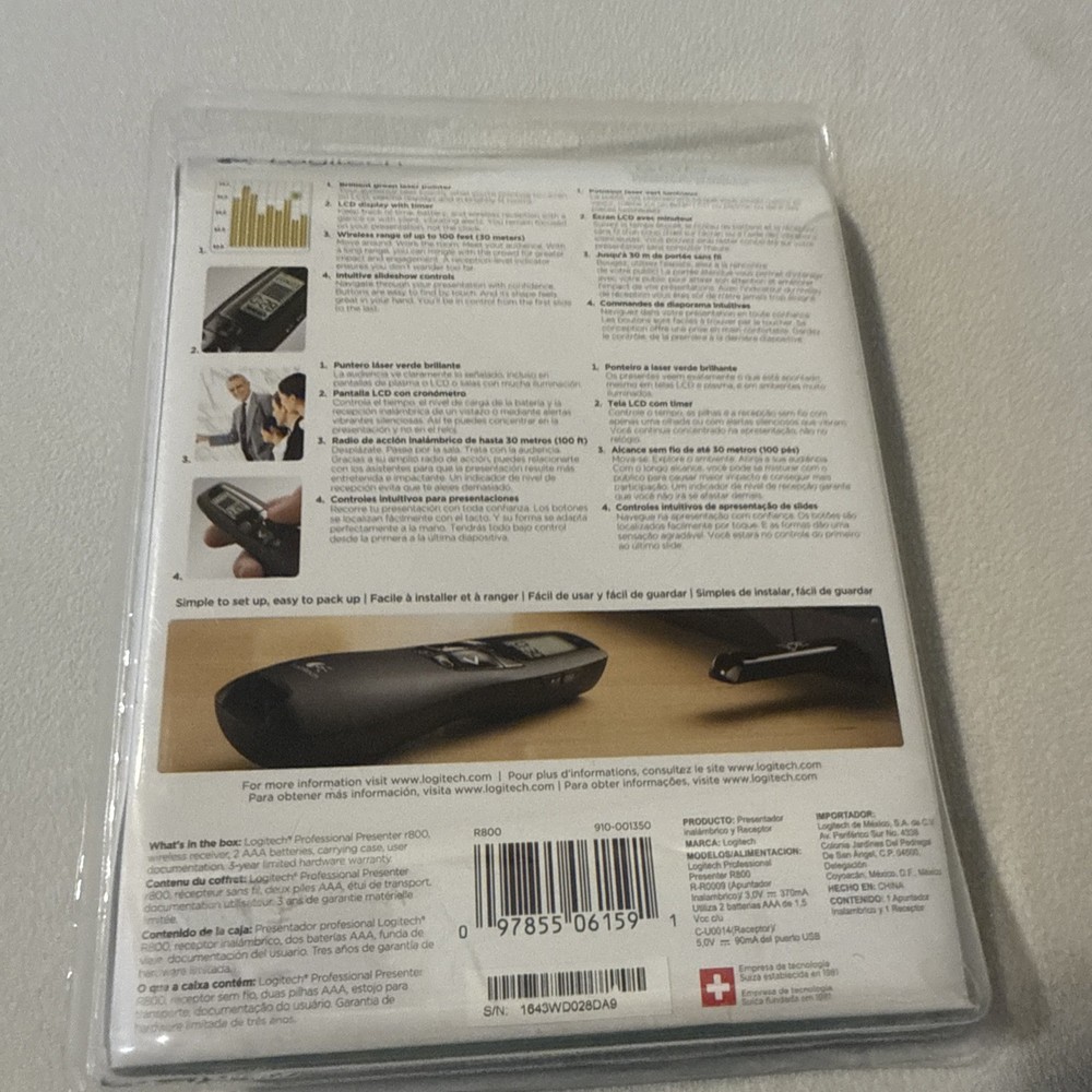 New Sealed!! Logitech R800 Laser Presentation Remote Control - Black