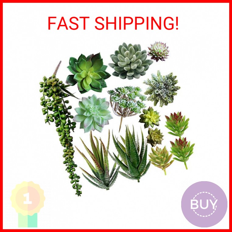 6-Piece Assorted Fake Succulents Set - Various Green Faux Plants