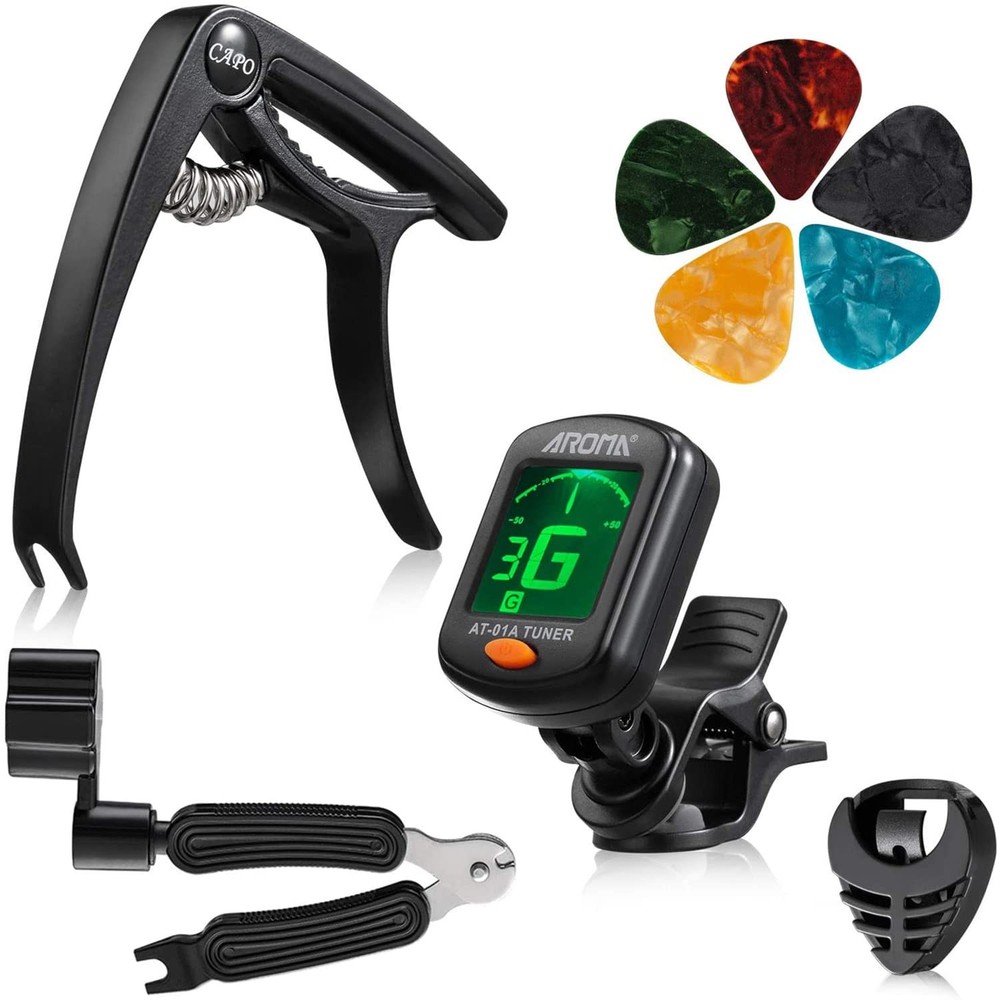 Guitar Accessories Set: 9-Piece Tool Kit with Capo, Tuner, String Winder, Pic...