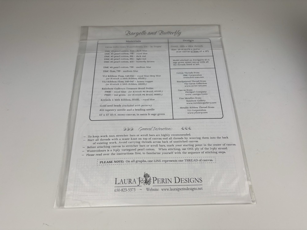 Laura J Perin Design Sampler Bargello And Butterfly Needlepoint Pattern 2S