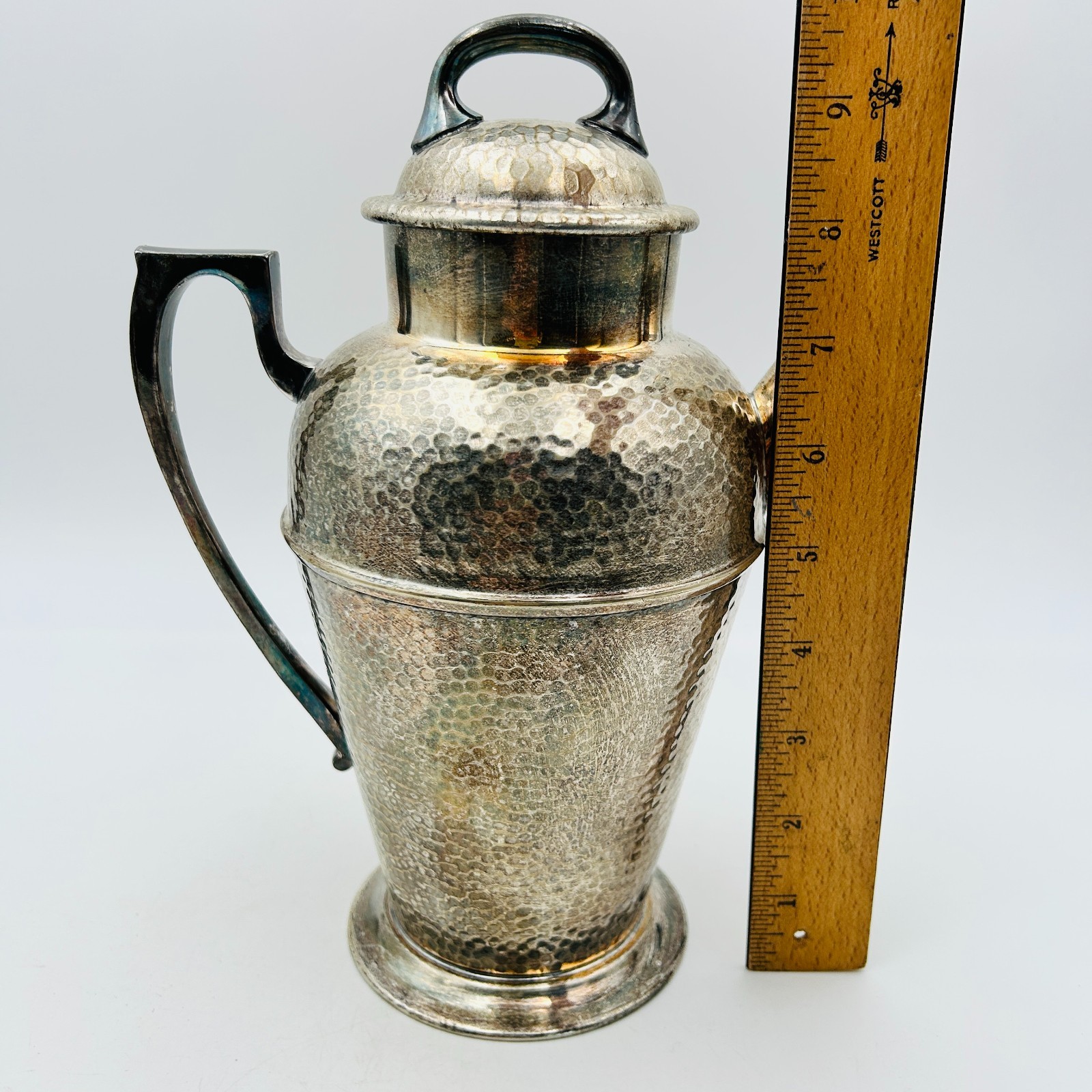 Art Deco Hammered Nickel Silver Plated Cocktail Martini Shaker Cork Lid Cap VTG