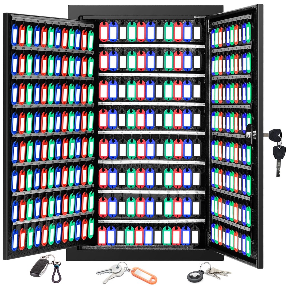 376 Keys Key Lock Box Wall Mount with 376 Numbered Hooks and 376 Colored Key ...