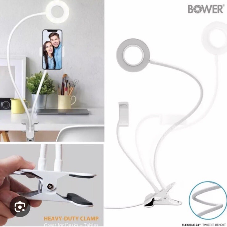 Bower Flexible 24" LED Ring Light USB Port Multi-Settings Cell Phone Holder VLOG