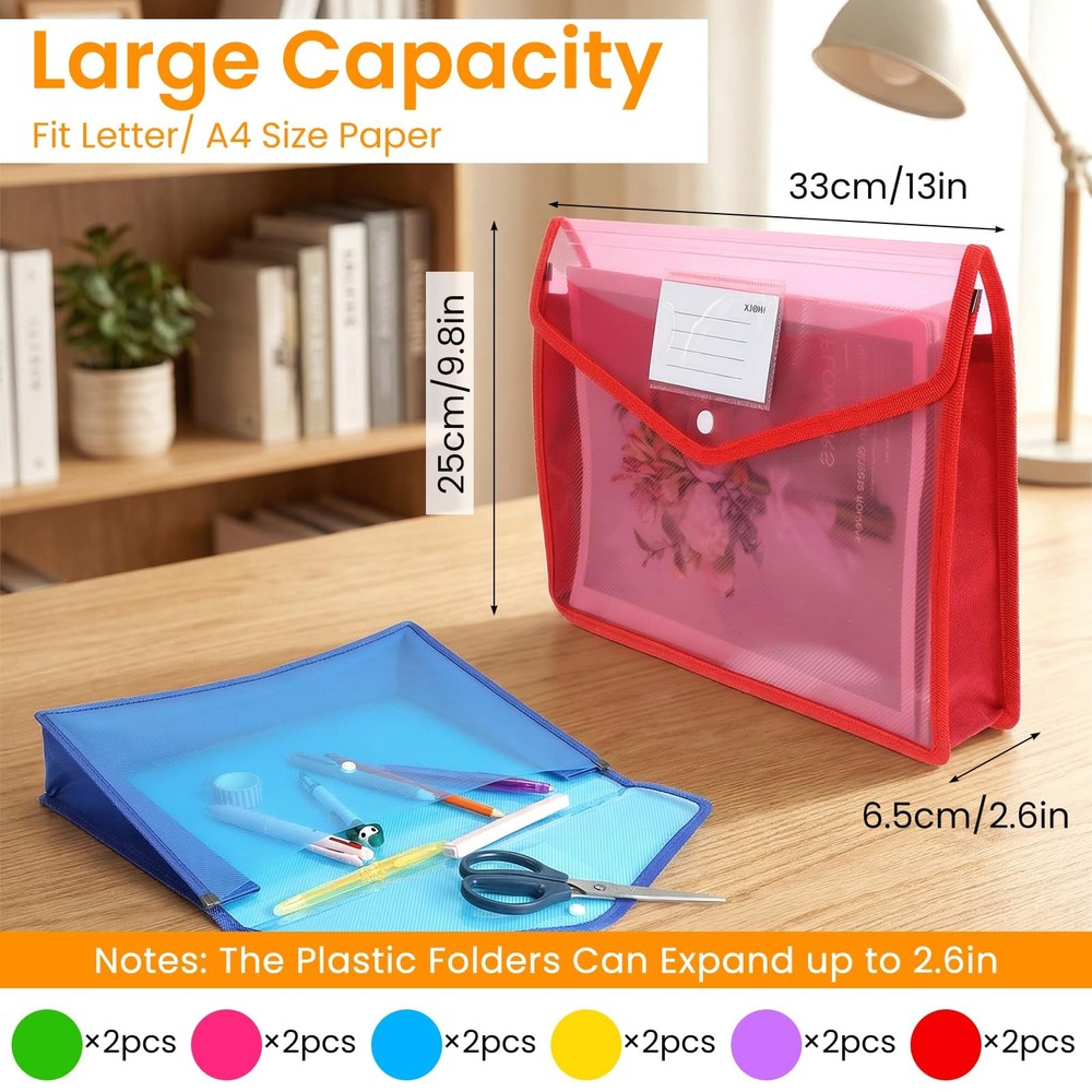 12 Pcs Plastic Expanding File Folder, Folders for Documents with Snap Closure...