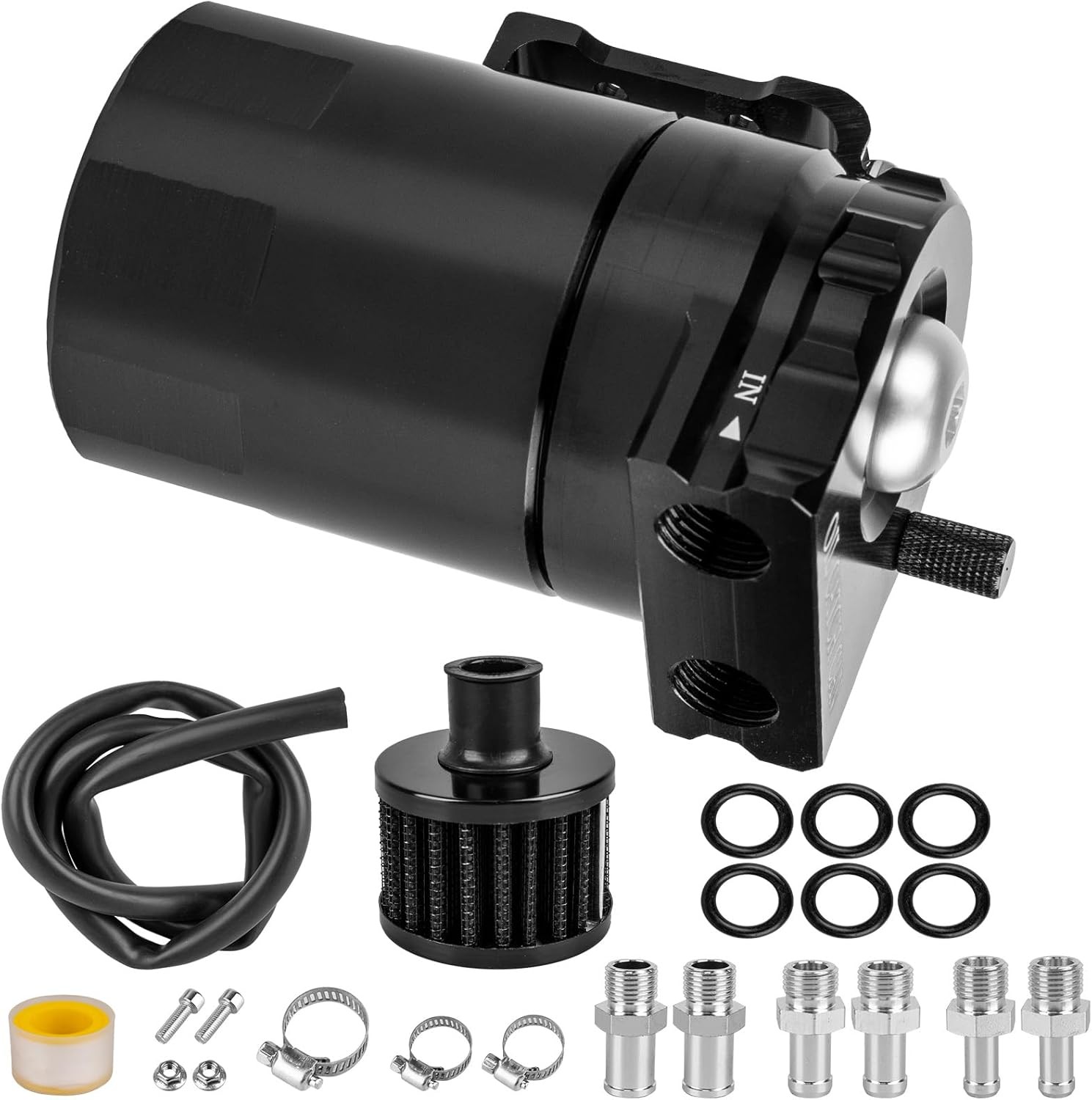 Oil Catch Can, 300ml Black Baffled Catch Can Tank Kit, Aluminum Oil Separator wi