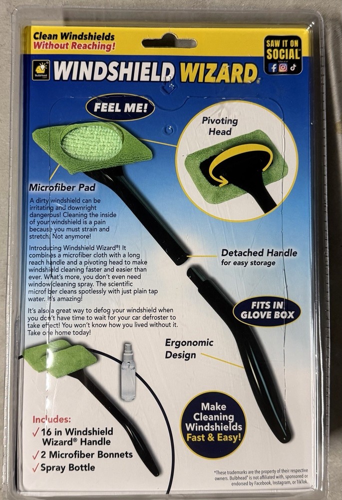 Windshield Wizard Car Window Cleaner Kit w/ Microfiber – Easy Reach Tool